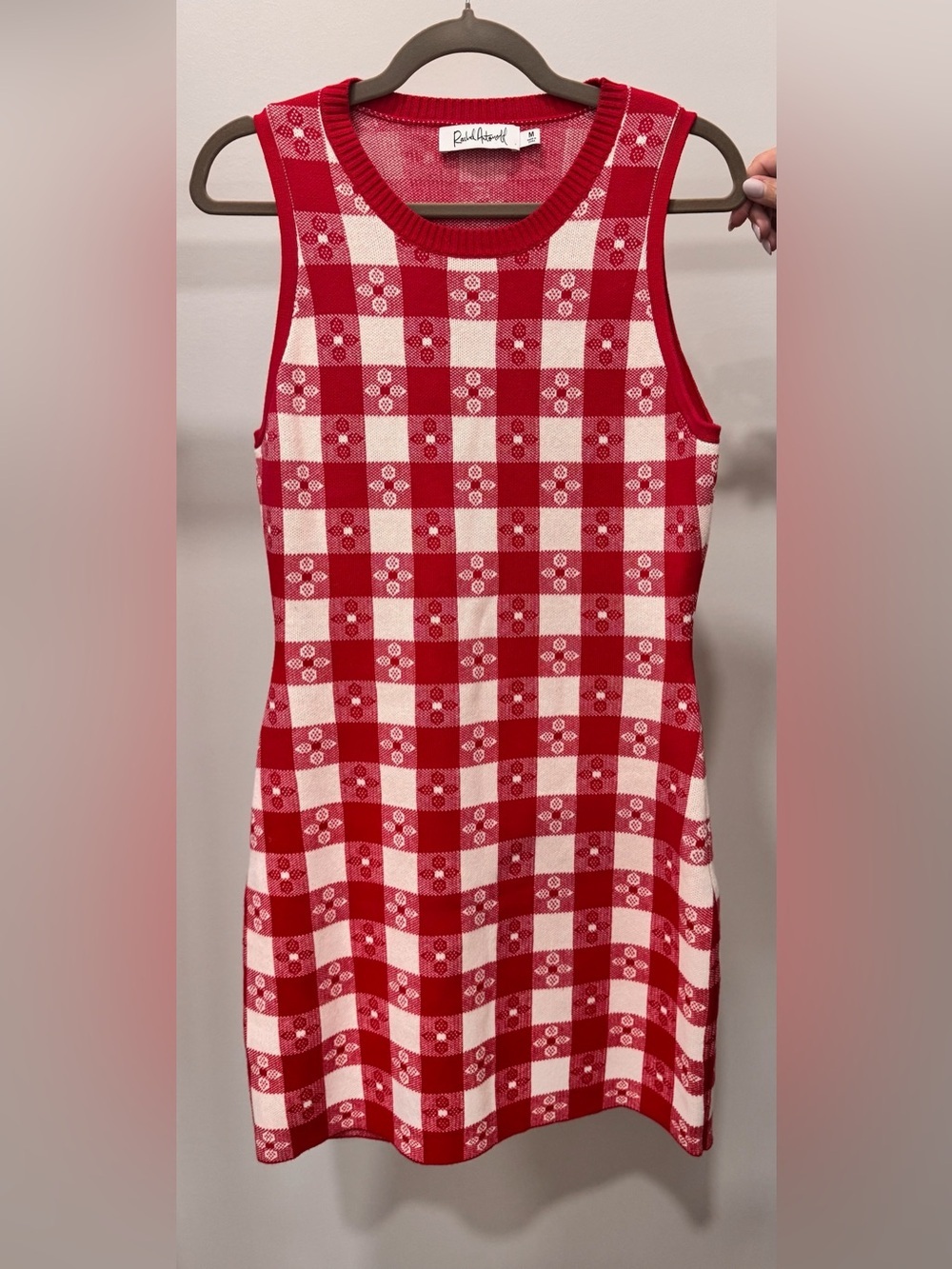 NWOT Anthropologie Rachel Antonoff Red & White Gingham Knit Mini Dress Size M - Picture 2 of 12